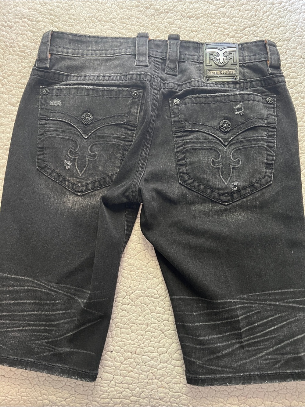 Rock Revival Black Distressed Men's Denim Shorts with Subtle Fading - Picture 4 of 4